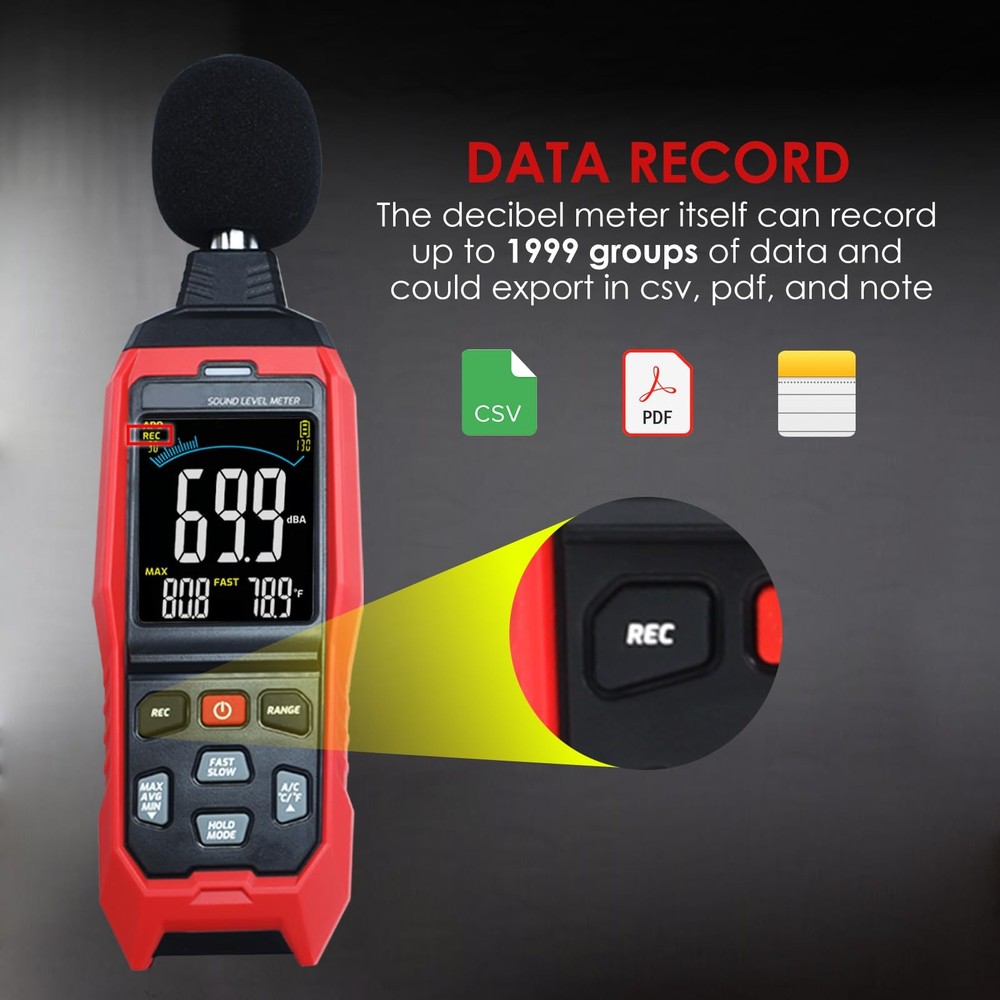 Decibel Meter with Data Logging Sound Decibel Meter Data Logger, 30~130dB Sou...