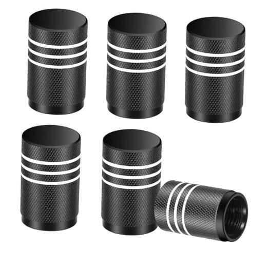 Tire Valve Stem Caps - 6 Pack, TPMS Safe & Leak-Proof Aluminum Covers Black