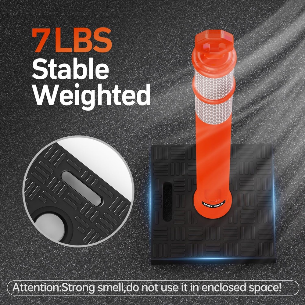 6 Pack 42 Inch Orange Traffic Delineator Posts with Reflective Collars and Ba...