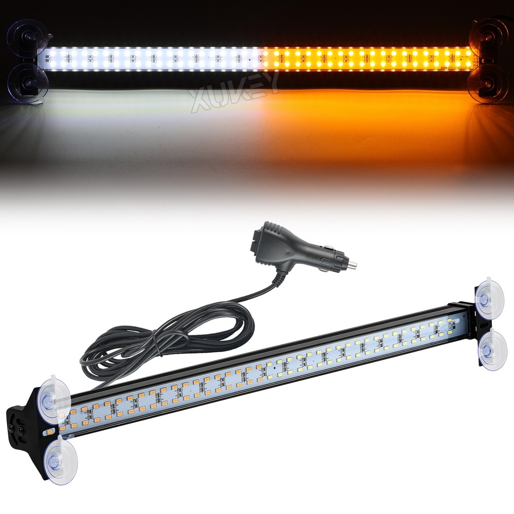 144 LED White Amber Windshield Strobe Light Bar Interior Flash Emergency Warning