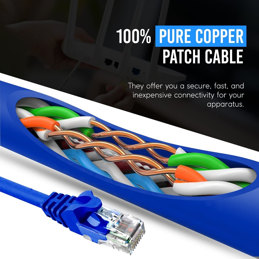 Cat6 Patch Cable 1ft RJ45 Ethernet Pure Copper – 5 Pack