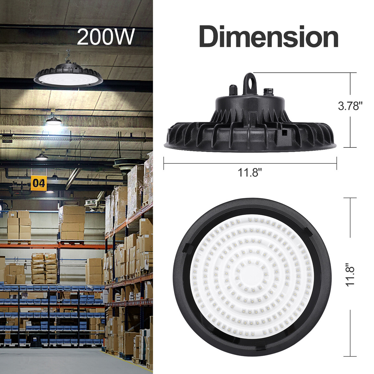 6 Pack 200W UFO Led High Bay Light Industrial Warehouse Commercial Light Fixture