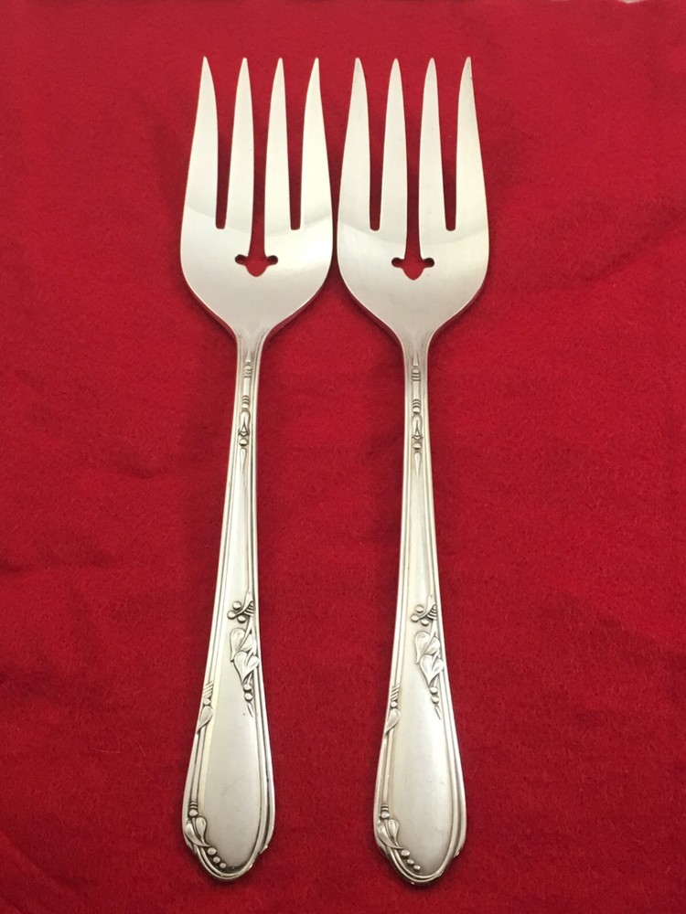 WM. ROGERS ONEIDA Silverplated MEADOWBROOK Heather 2 Cold Meat Serving Forks