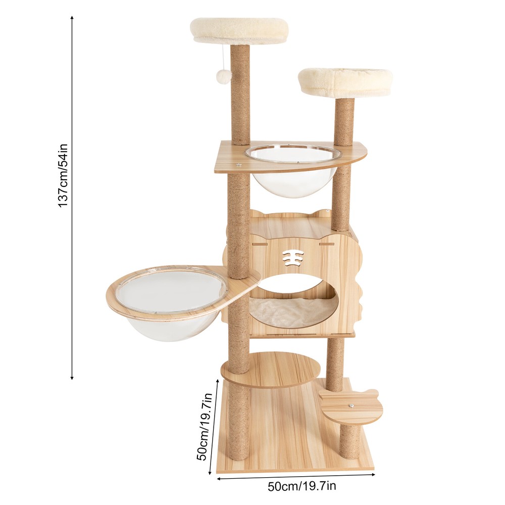 Multi-level Cat Condo With Scratching Posts 54in Indoor Cat Tree Mdf Cat Tower
