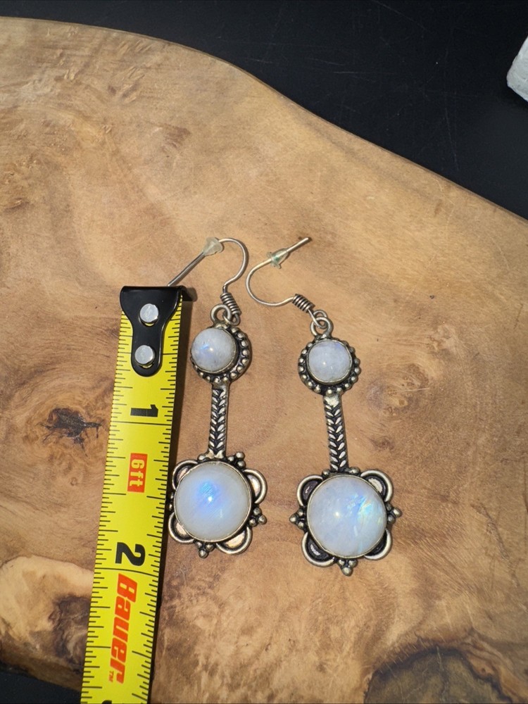 Rainbow Moonstone Gemstone 925 Sterling Silver Dangle Earrings