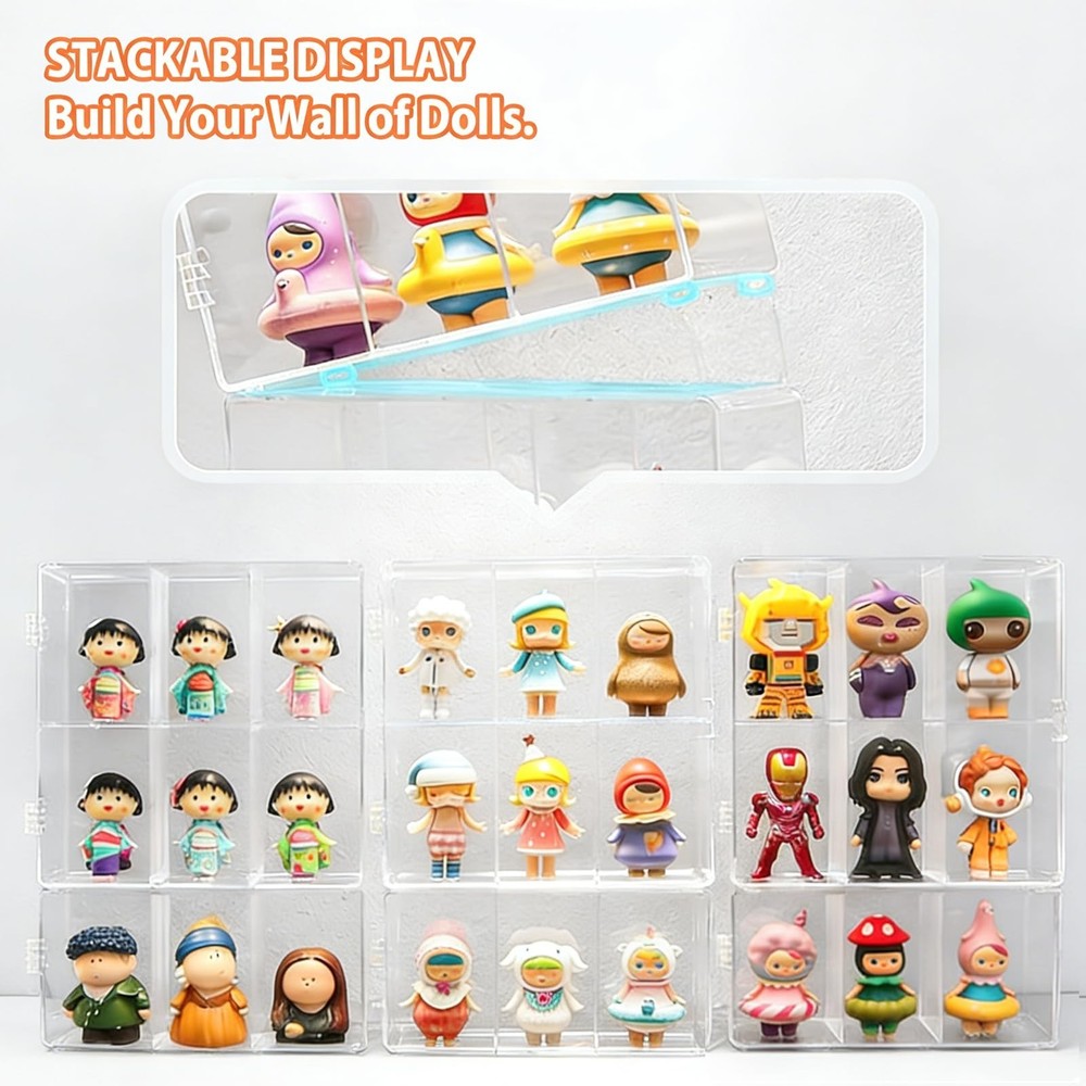 6 Compartment Acrylic Display Case for Collectibles -Stackable Display Box wi...