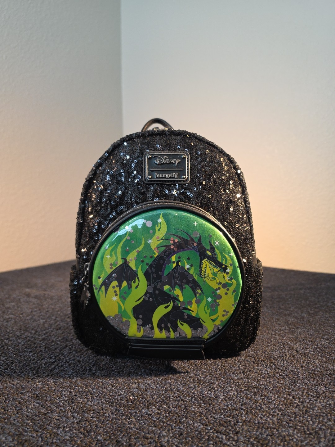 Loungefly Disney Villains Maleficent Dragon Sequin Snow Globe Mini Backpack