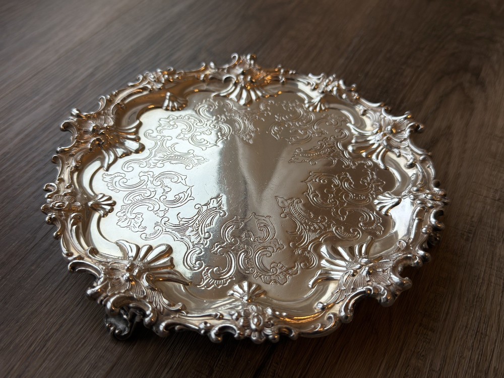 Old Sheffield Silverplate Salver by Corbell & Co round tray Silver Over Copper