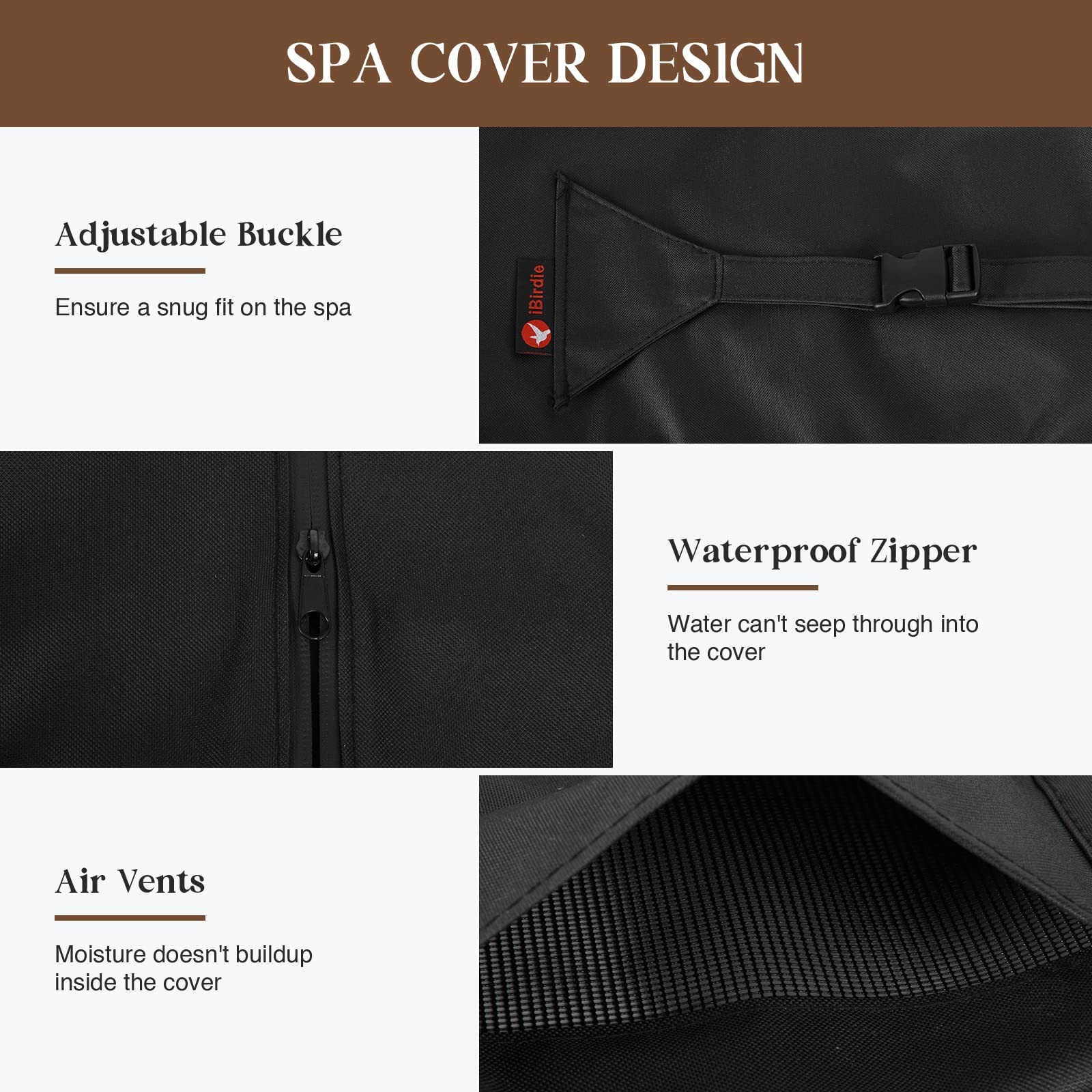 iBirdie Outdoor Waterproof Hot Tub Cover 88 x 88" x (7'4" x 7'4"), Black