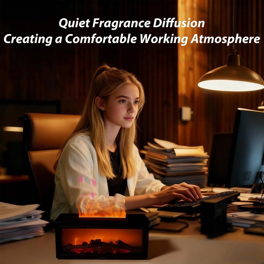 3D Fireplace Diffuser Humidifier with Realistic Flame, Aromatherapy,LED Lights