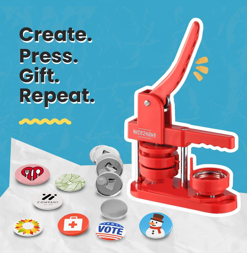 DIY Button Maker Kit - 2.25" Machine with 100 Buttons & Accessories - Red