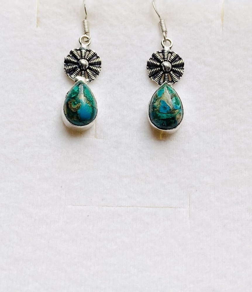 Stunning Copper Chrysocolla  925 Silver Drop Earrings