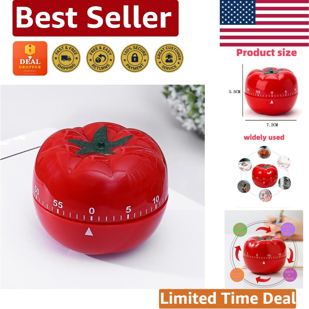 Charming Red & White 60-Minute Mechanical Kitchen Timer - No Batteries Needed