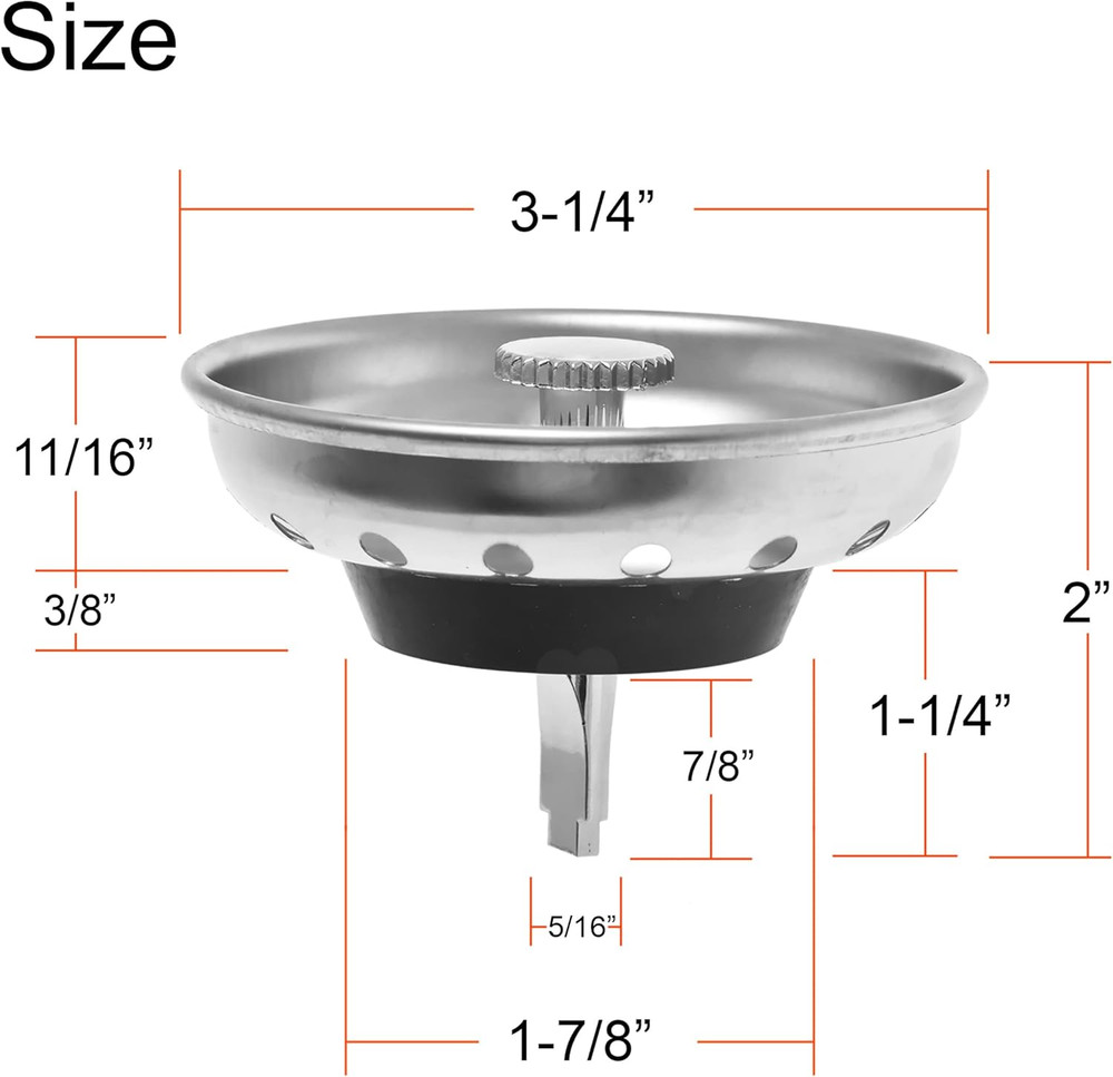 2 Pack - Kitchen Sink Strainer and Stopper Combo Basket Replacement for Standard