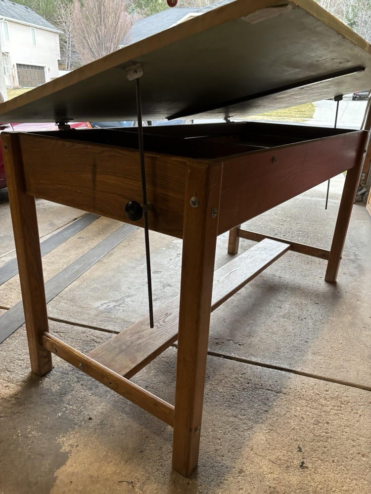 Mayline vintage Drafting Table 4 Post Solid Oak-wood