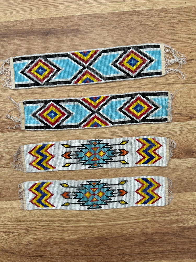 4-Mini Multicolor Patterned Beaded Strip Native American Design APPROX 10" x 2”