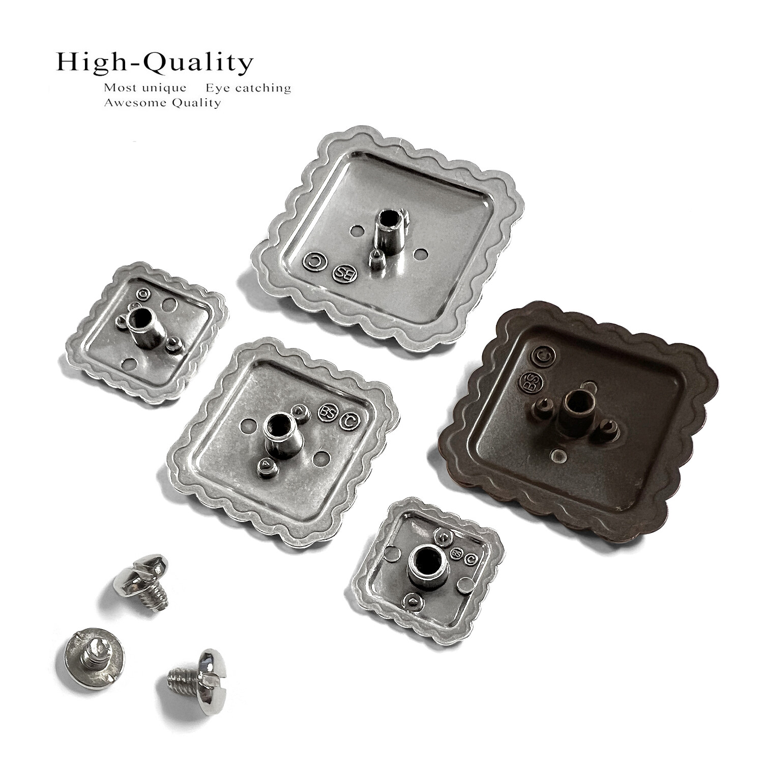 Set of 6 Square Conchos Southwestern Antique Silver Rope Edge Concho Screw Back