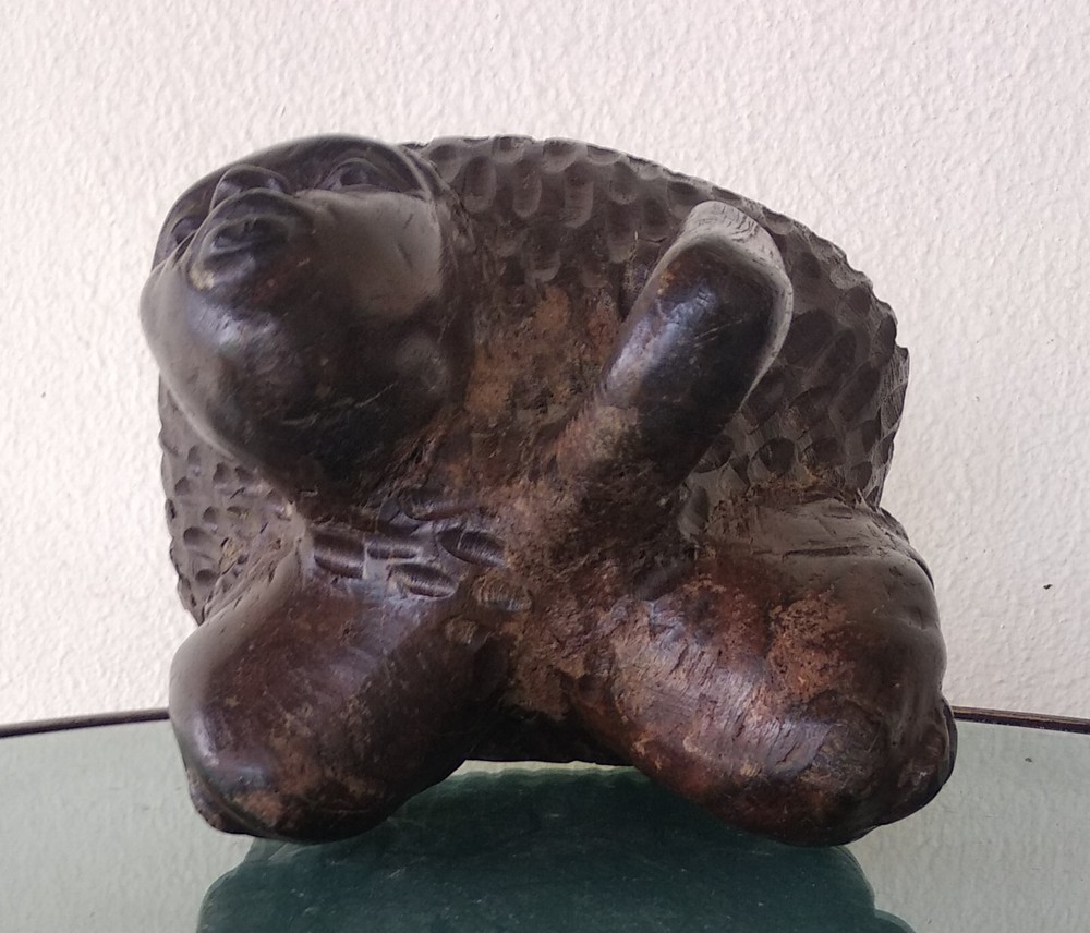 African wooden table case with handle