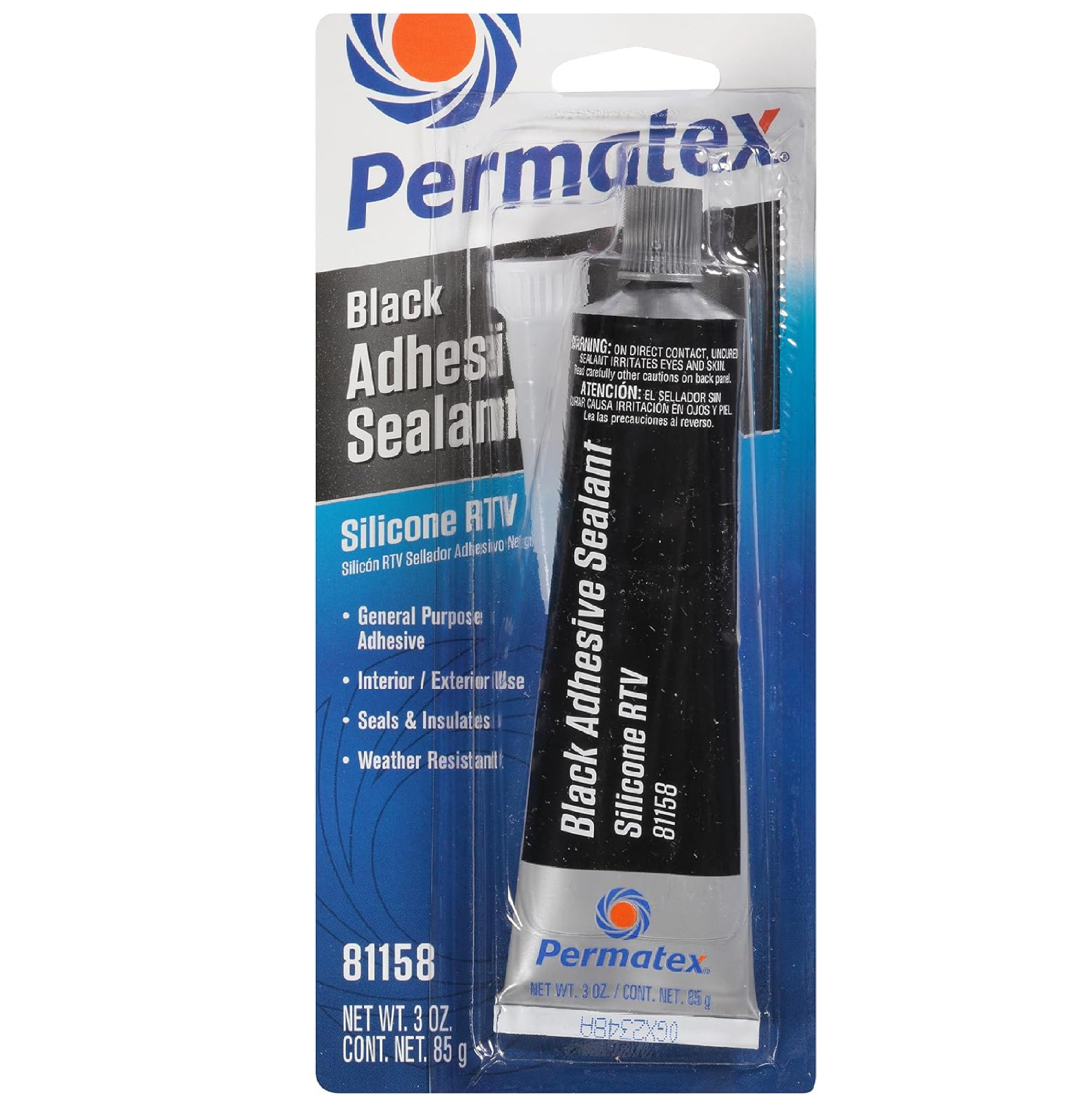 Permatex 81158 Black Silicone Adhesive Sealant, 3 oz. Tube, Pack of 1