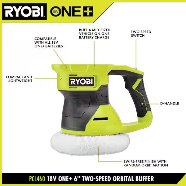 Brand Newin Box Ryobi ONE+ 18V 6 in. Two Speed Random Orbit Buffer (Tool Only)