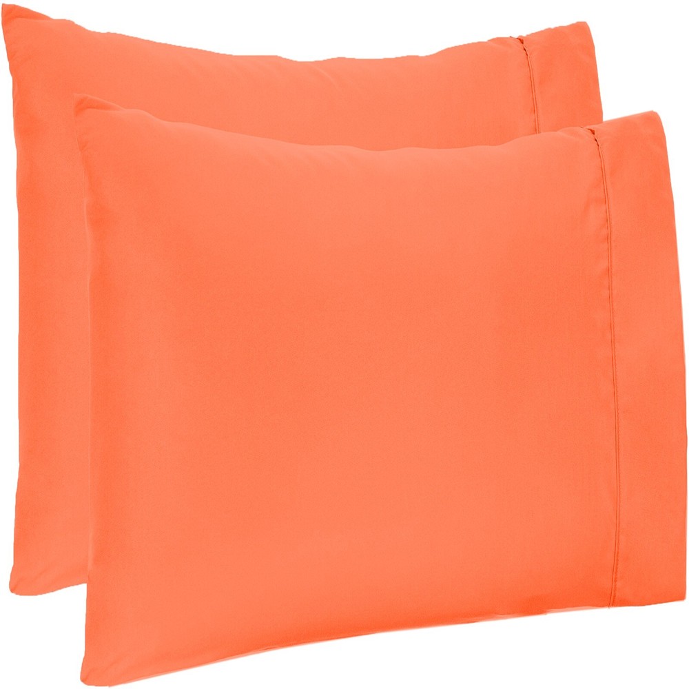 4 PCs Pillow Case Set 600 TC 100% Cotton Orange Solid Queen Size