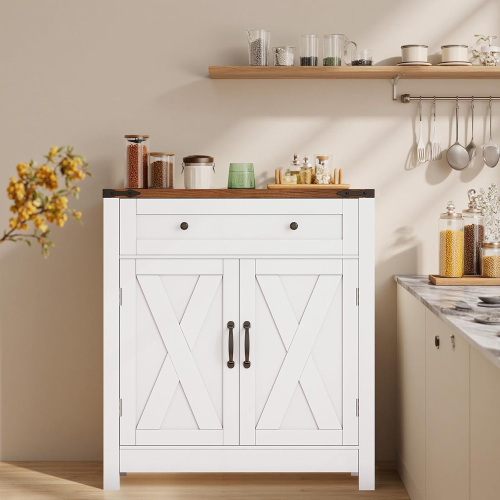 30" Coffee Bar Station, Kitchen Sideboard Buffet Cabinet with a Drawer and Adjus