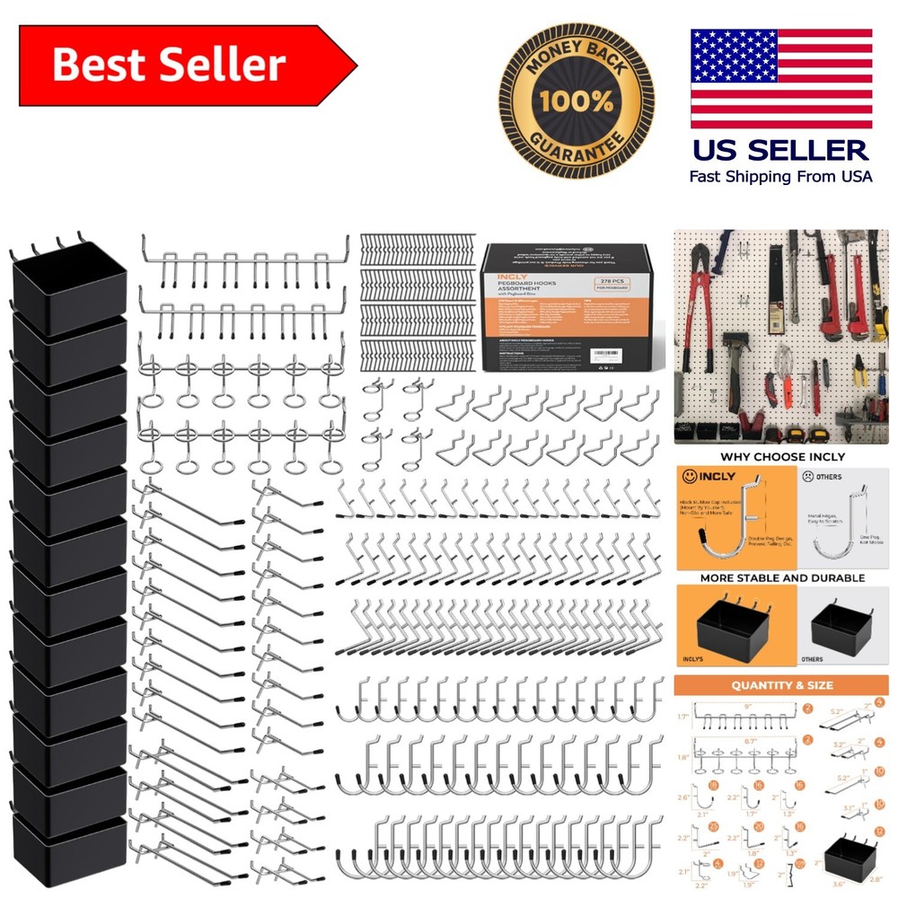 Versatile 278pcs Pegboard Storage Hooks & Bins for Effortless Tool Organization