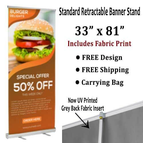 Roll Up Banner Stand - Retractable - 33"x81" - Includes Fabric Print