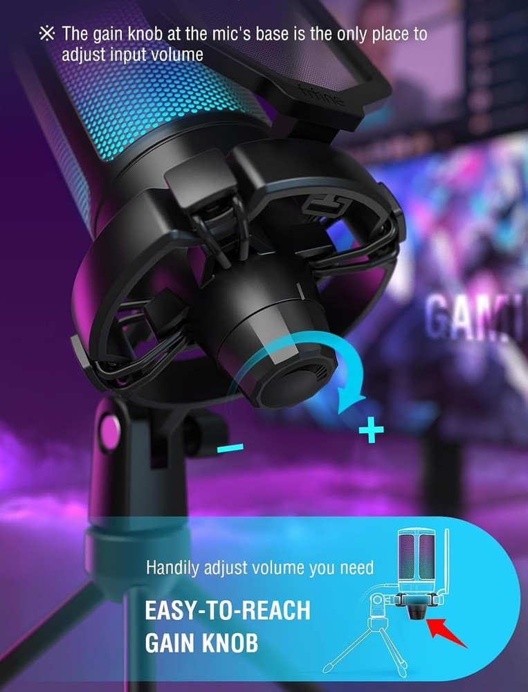 FIFINE Gaming Microphone for PC Computer PS5 PS4 Laptop, USB Streaming Microphon