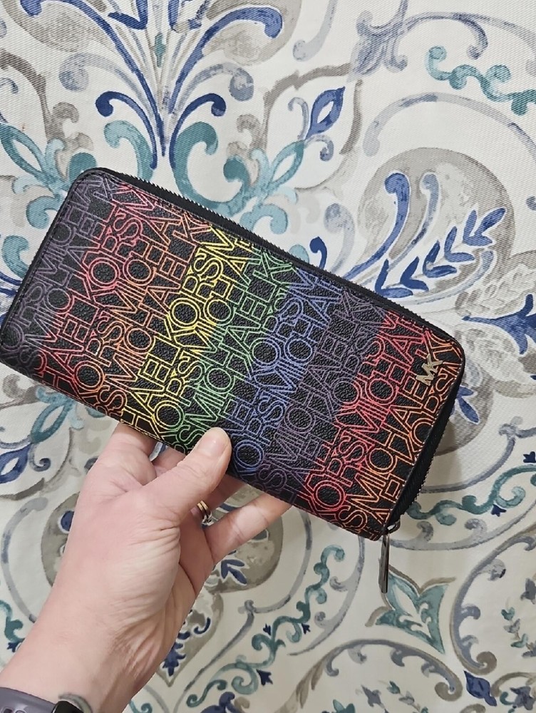 Michael Kors Rainbow Logo Zip Wallet on Black