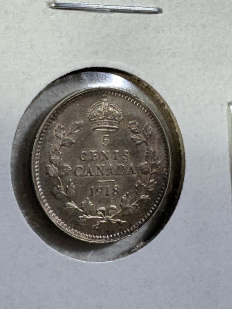 1918 Canada 5 Cents Small Silver Coin Cleaned