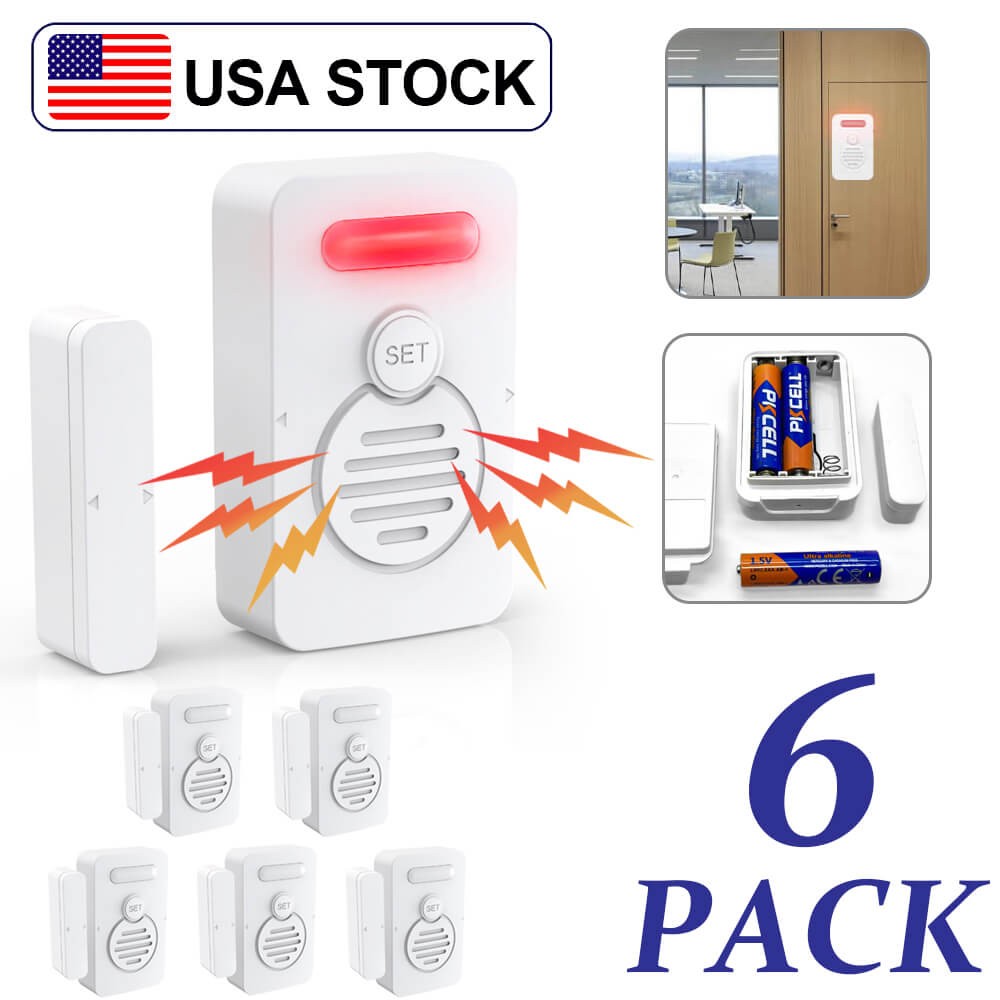 Wireless Voice Door Alarms When Opened 90dB Adjustable Volume Window Alert 6Pack