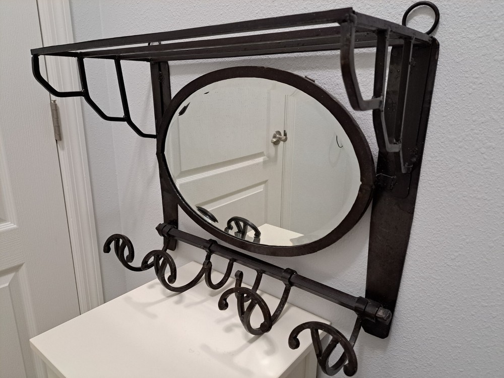 FORGED IRON COAT RACK/HAT RACK with mirror