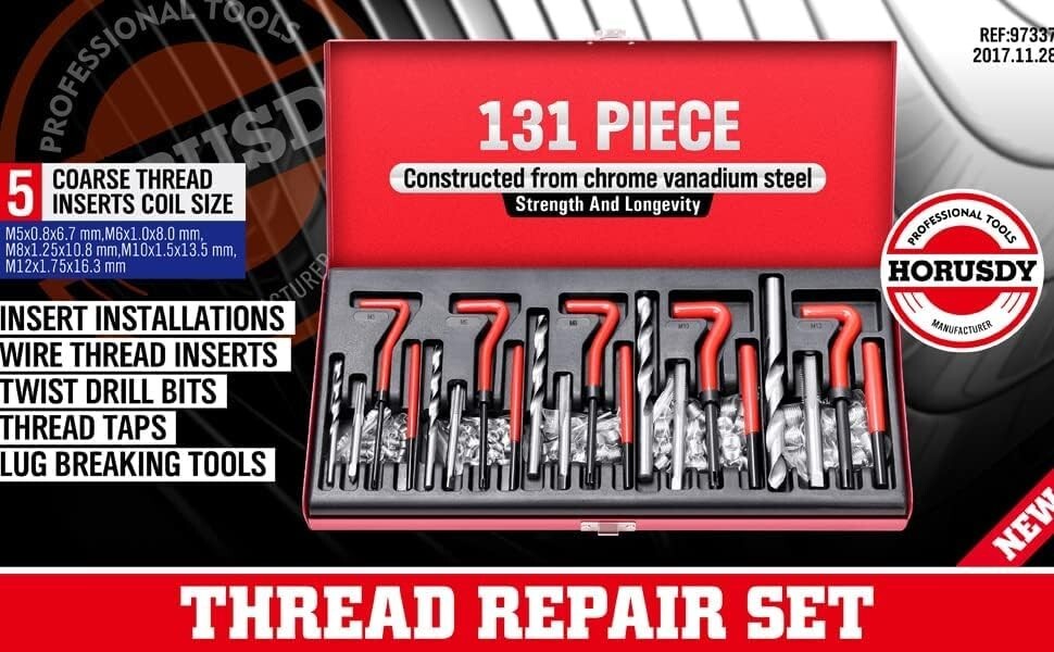131 Piece Metric Thread Repair Tool Kit Taps Threaded Inserts Installation Tool