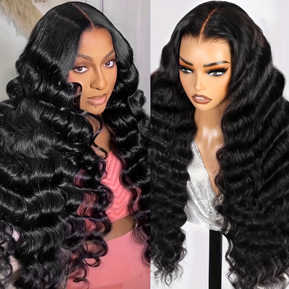 Long Black Deep Wave Lace Front Wigs 13x4 Free Part Pre Plucked Natural Hairline