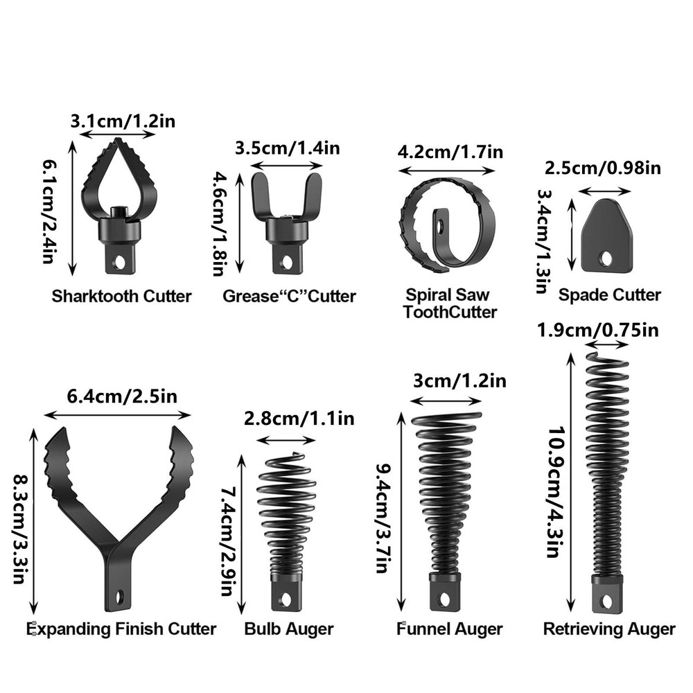 8PCS Professional Drain Snake Drill Bits Multi-Function Cutter Head Attachments