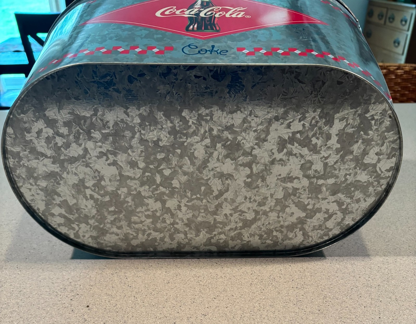 RARE COCA-COLA TIN ICE BUCKET LARGE Silver, 16x10x9.5 in EUC