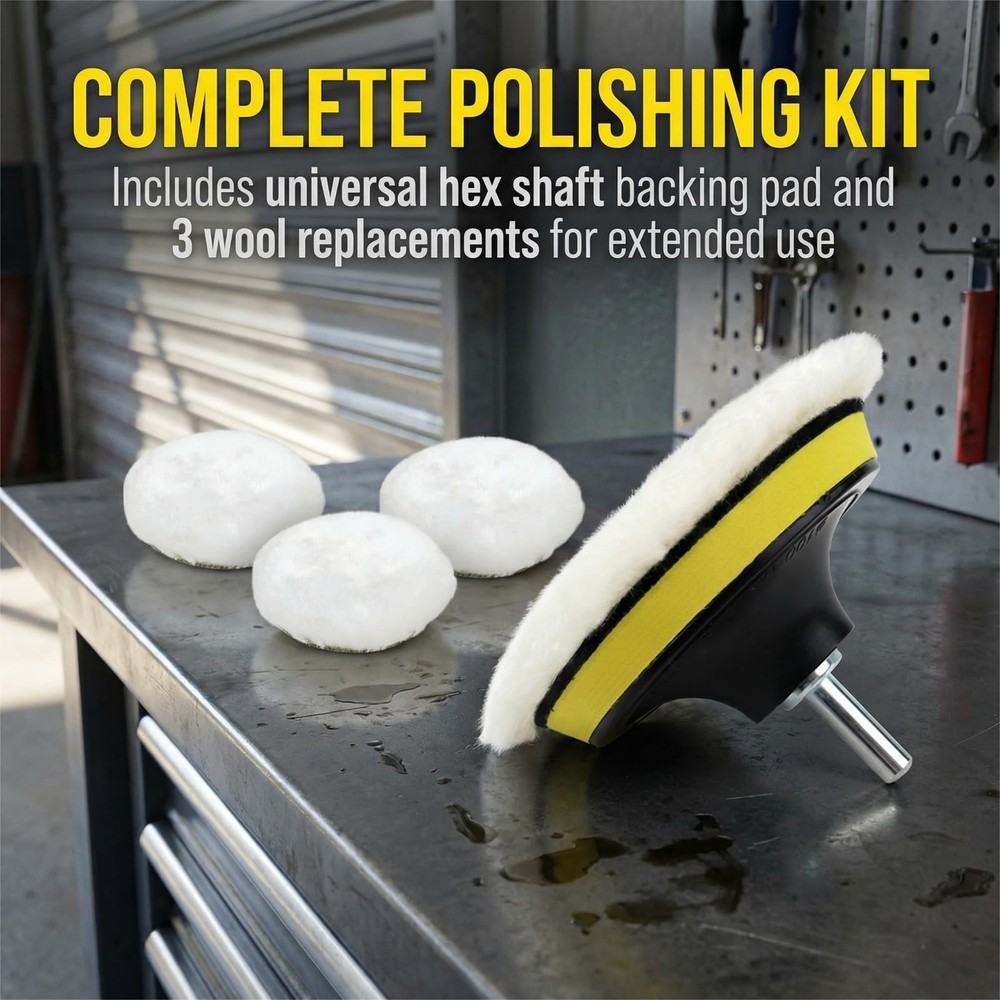 6Pcs 6 Inch Wool Polishing Buffing Pad with M14 Drill Adapter, Hook & Loop...
