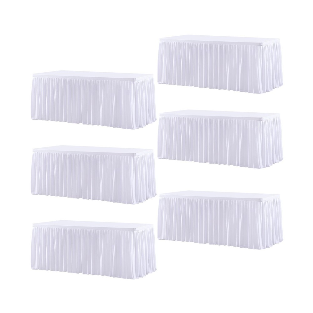 6 Pack White Rectangle Table Clothes for 8 Foot Tables, Polyester Fitted Tabl...