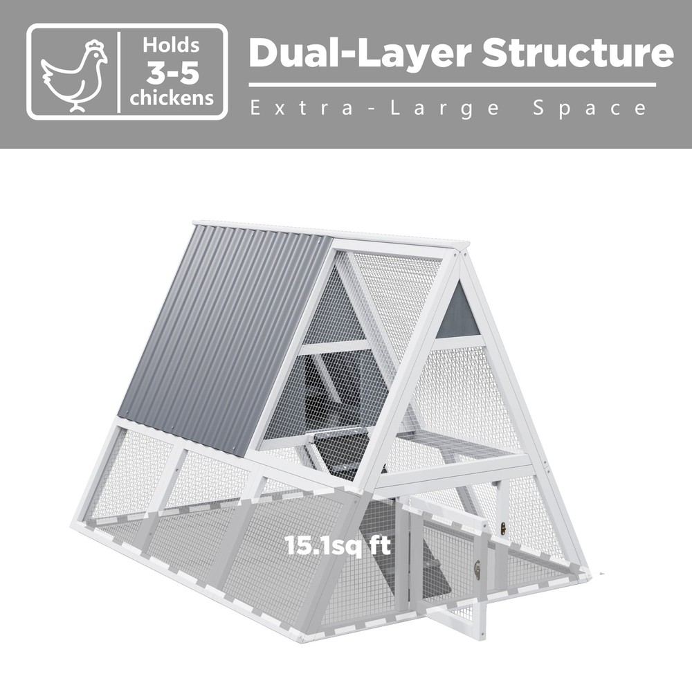 Large Triangular Wire Mesh Chicken Coop with Weatherproof Nesting Box Tray Gray