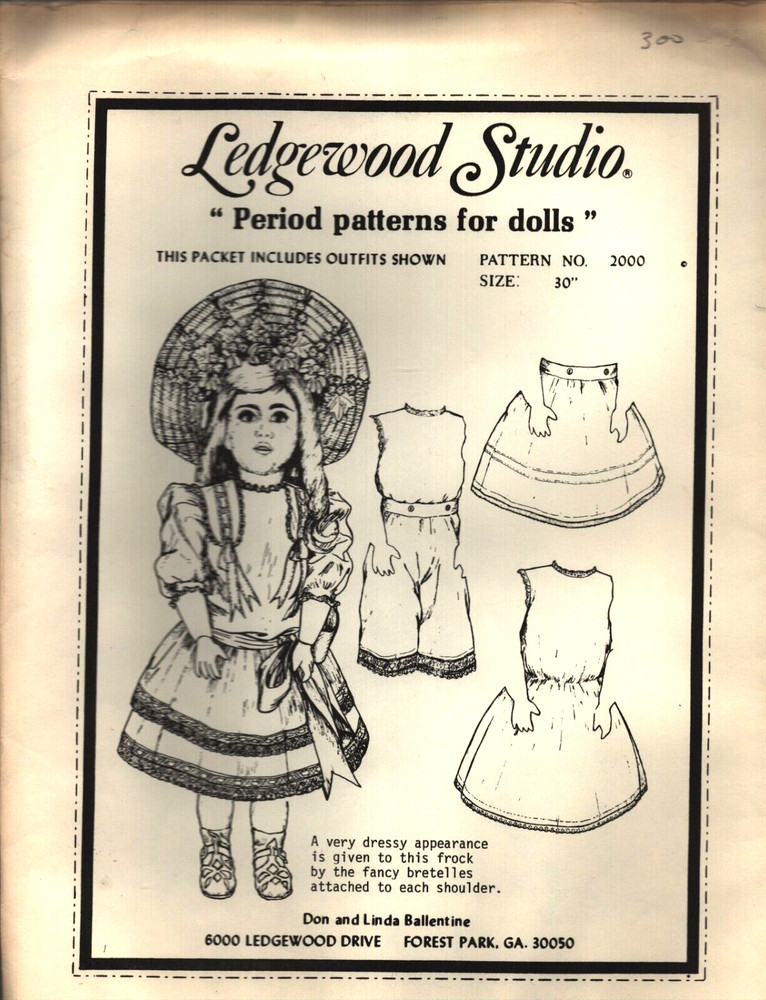 LEDGEWOOD STUDIO Patterns For Dolls 30" PATTERN # 2000