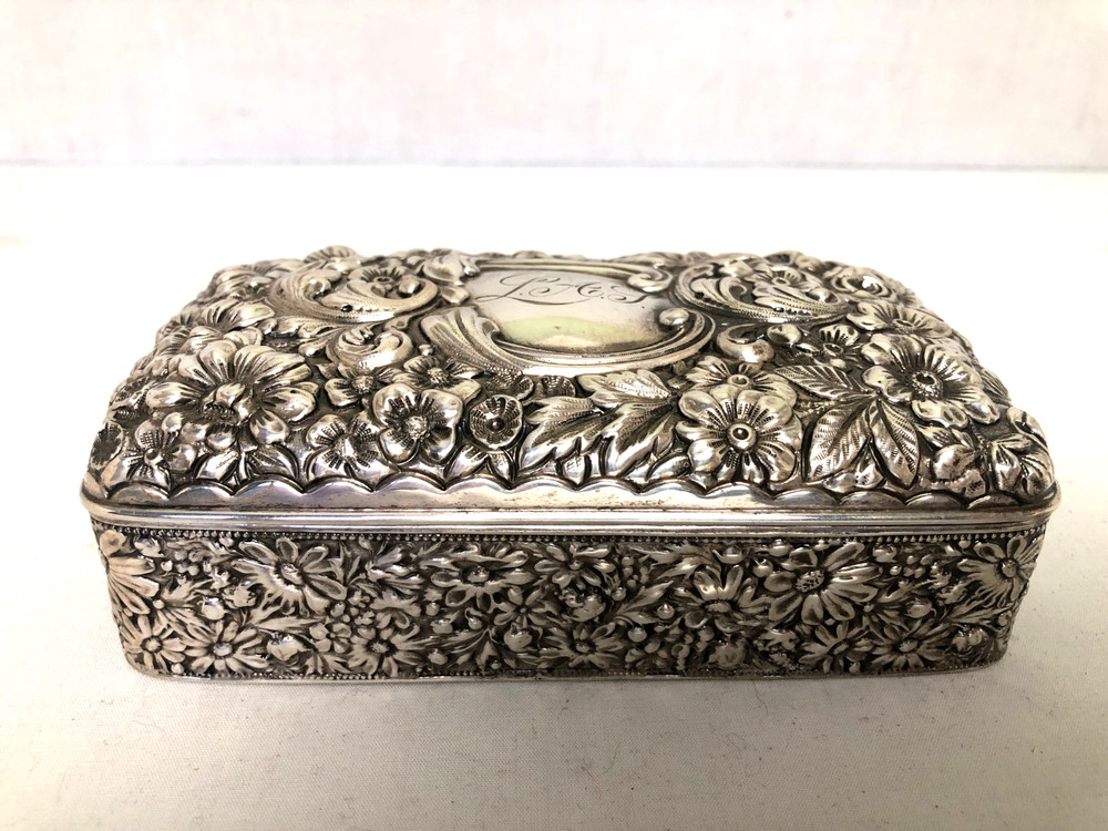 Antique Gorham Cluny Pattern Sterling Silver Rectangular Hinged Box, 177 Grams.