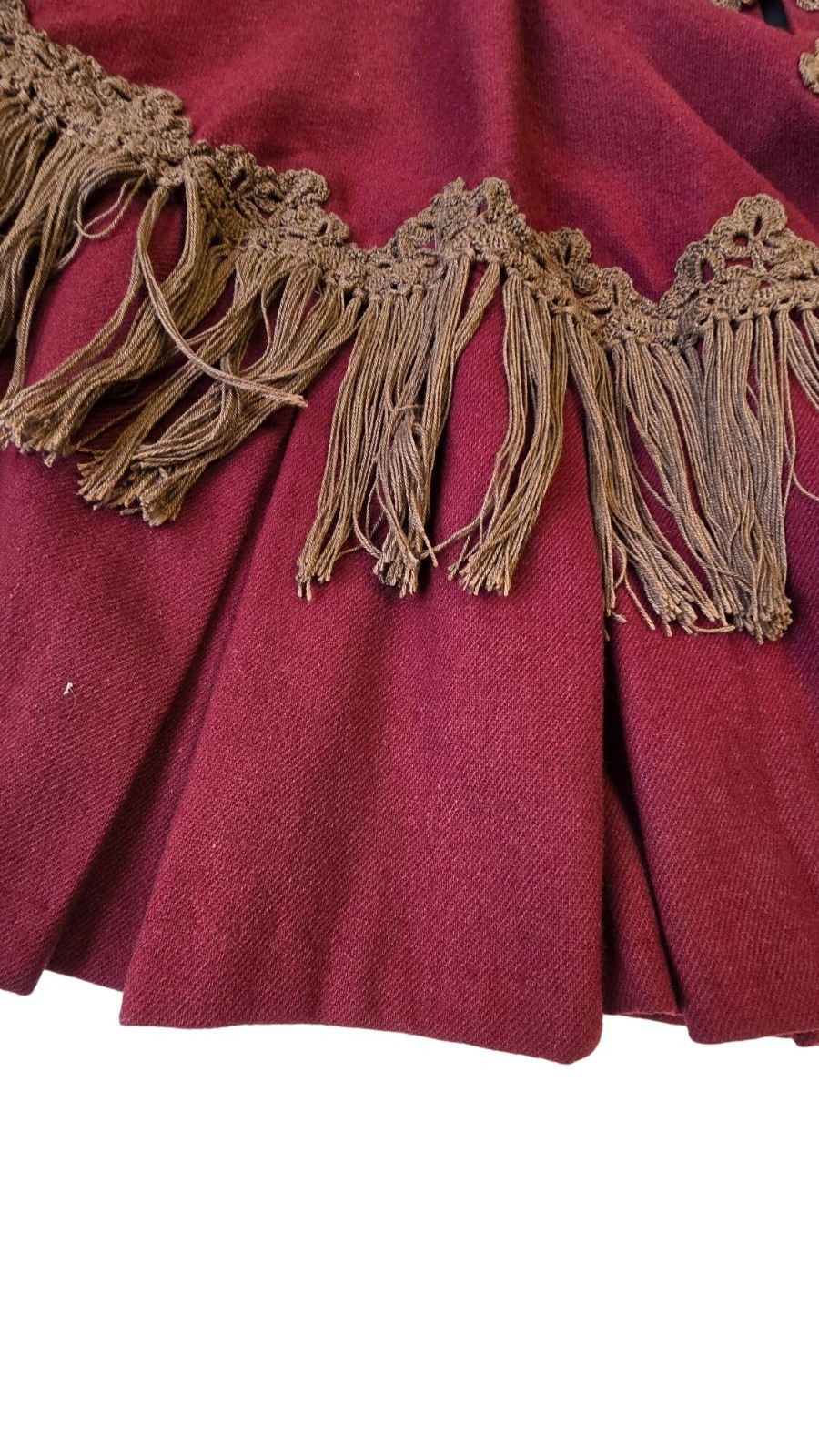Victorian Burgundy Wool Capelet Fringe Cloak Steampunk Civil War Reenactment