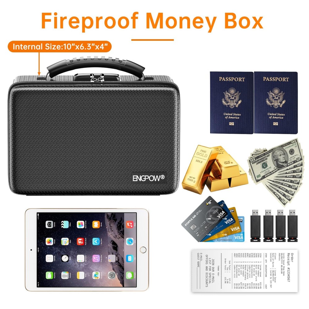 ENGPOW Fireproof Money Box, Small Hard Case Fireproof Box with Fireproof Zipp...