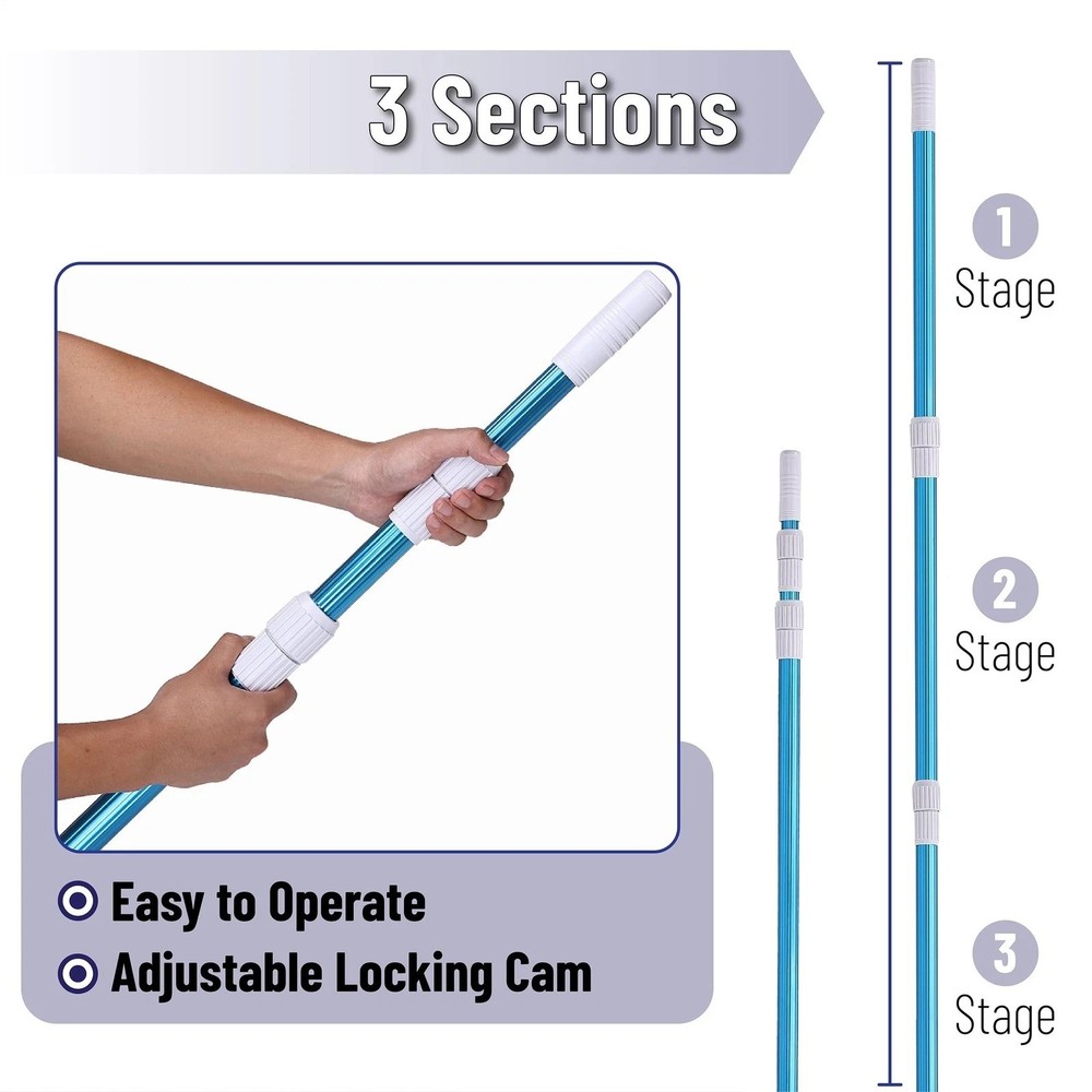 12 Ft Telescopic Pool Cleaning Pole Adjustable 3 Piece Expandable