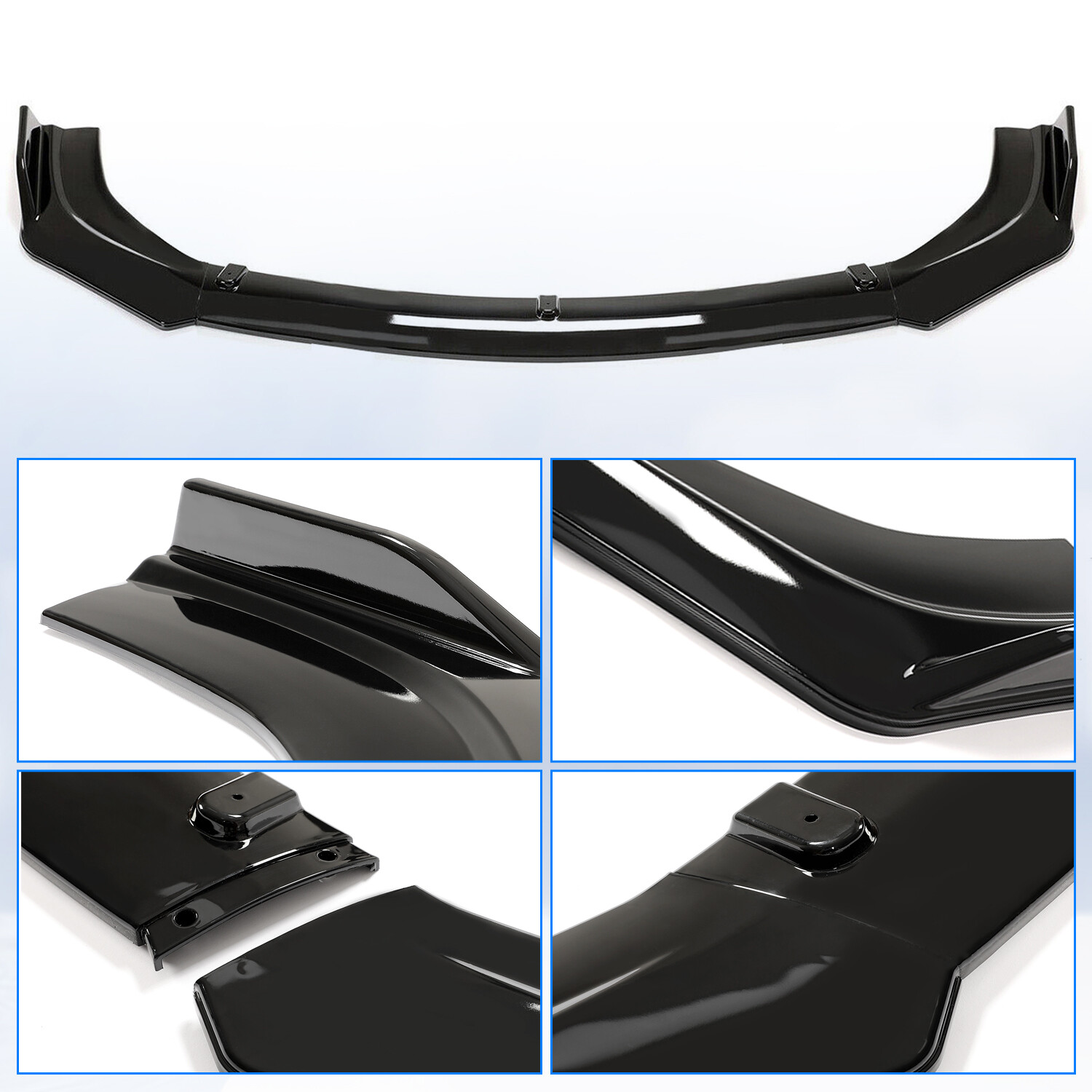 For 2016-2021 Honda Civic Glossy Black Front Bumper Body Kit Spoiler Lip 3PCS