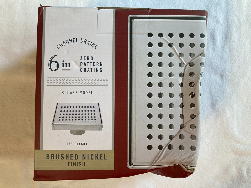 B&K 6” Zero Pattern Grating Square Channel Linear Shower Drain, Brushed Nickel