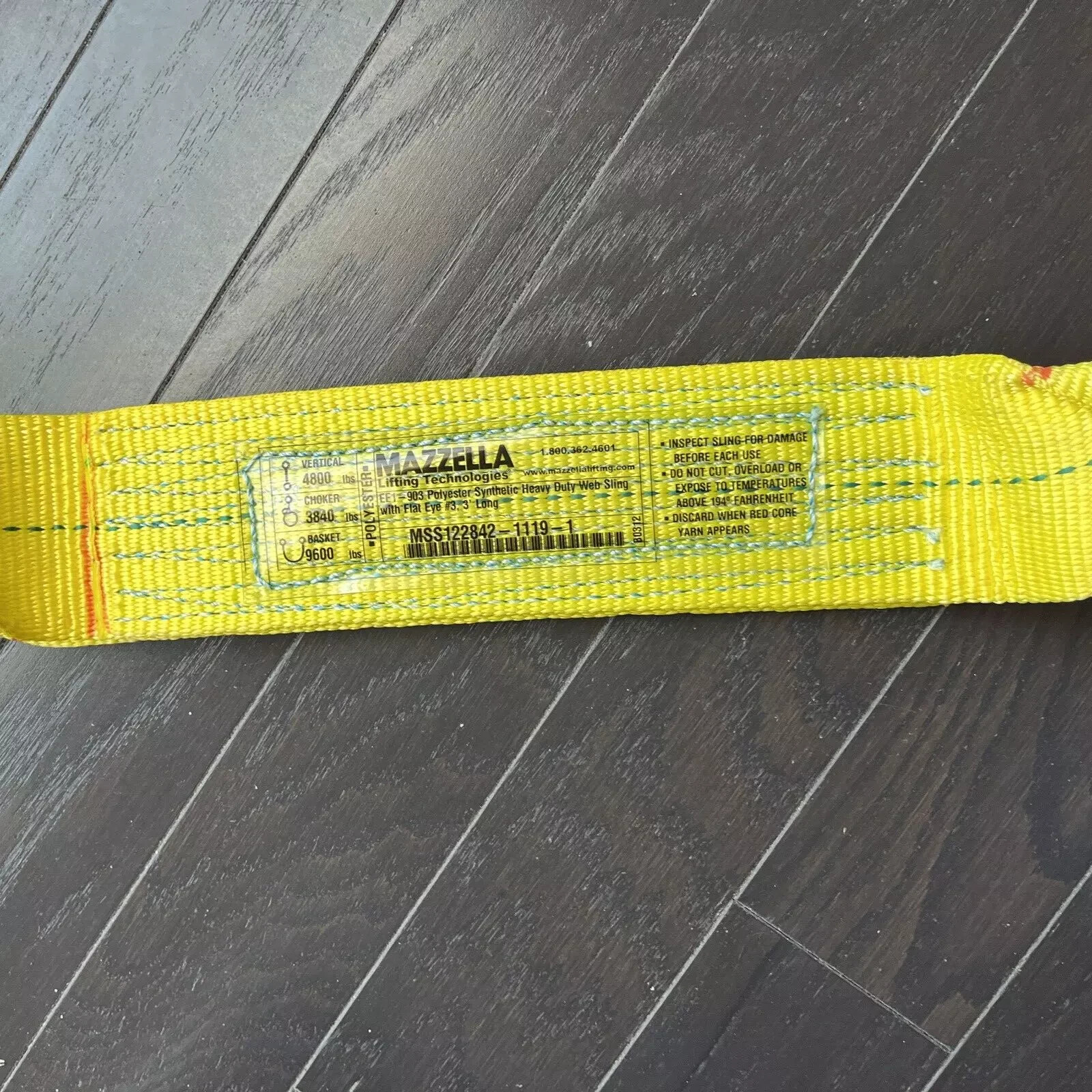 Mazzella EE1-903 x 3’ Polyester Synthetic Web Sling 3" Wide 3’ Long Flat Eye New