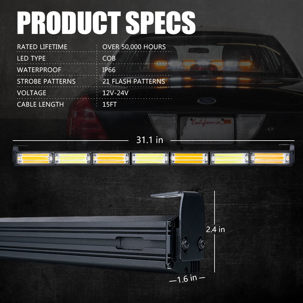 Xprite 31" COB LED Strobe Light Bar Interior Windshield Deck Hazard Work Lamp