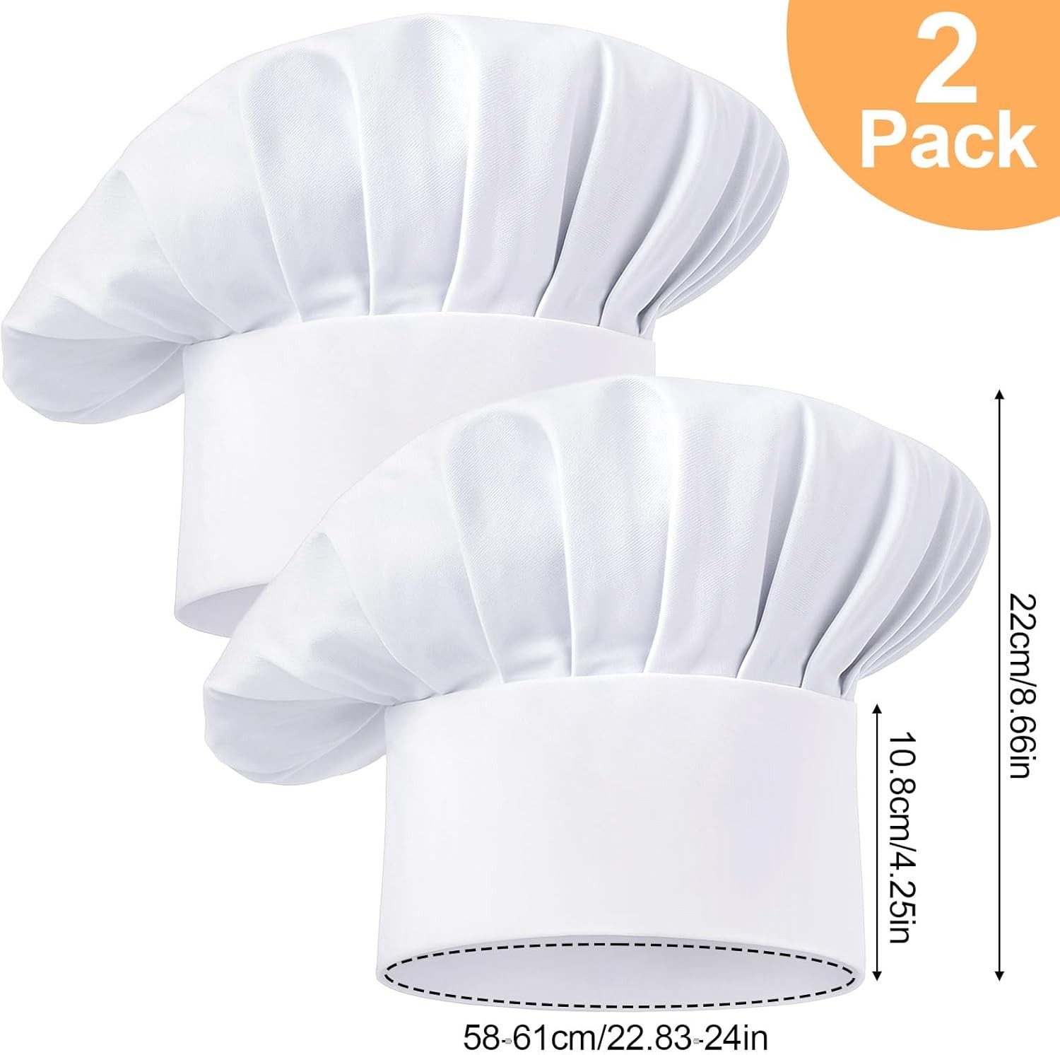 2 Pcs Chef Hats for Men, Chef Hat, Adjustable Elastic Chef Caps for Women, Baker